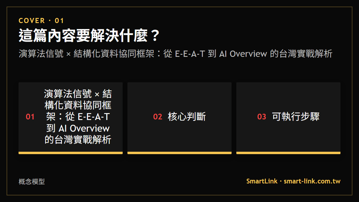 這篇內容要解決什麼？：演算法信號 × 結構化資料協同框架：從 E-E-A-T 到 AI Overview 的台灣實戰解析