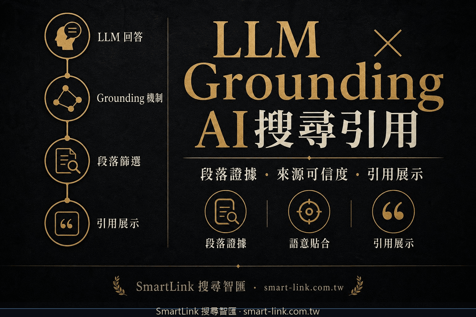 LLM grounding 連接段落證據與 AI 搜尋引用的概念圖